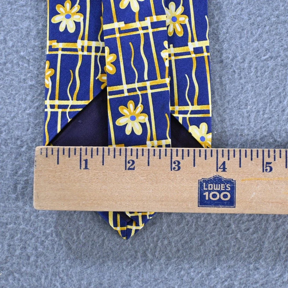 Paul Fredrick Mens Floral Grid Italian Silk Handmade Necktie OS Blue Yellow USA